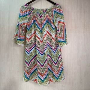Miin Multicolor Chevron Pattern Women's Dress Trumpet Sleeves Casual Size Small